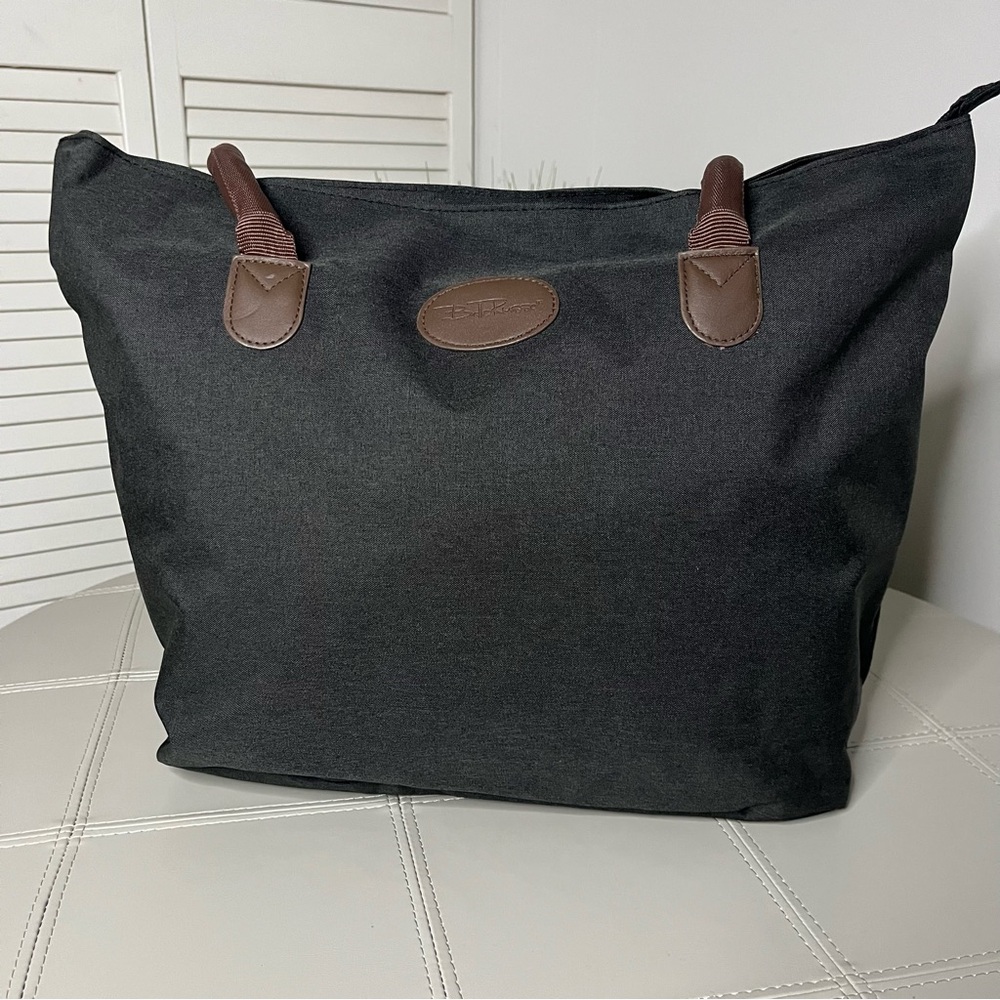 Sophisticated Black and Brown Tote with Leather Accents